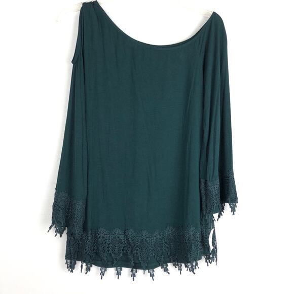 Mod X NWT Off Shoulder Lace Trim Teal Green Blouse 3/4 Sleeve Crochet Size M - Picture 2 of 8